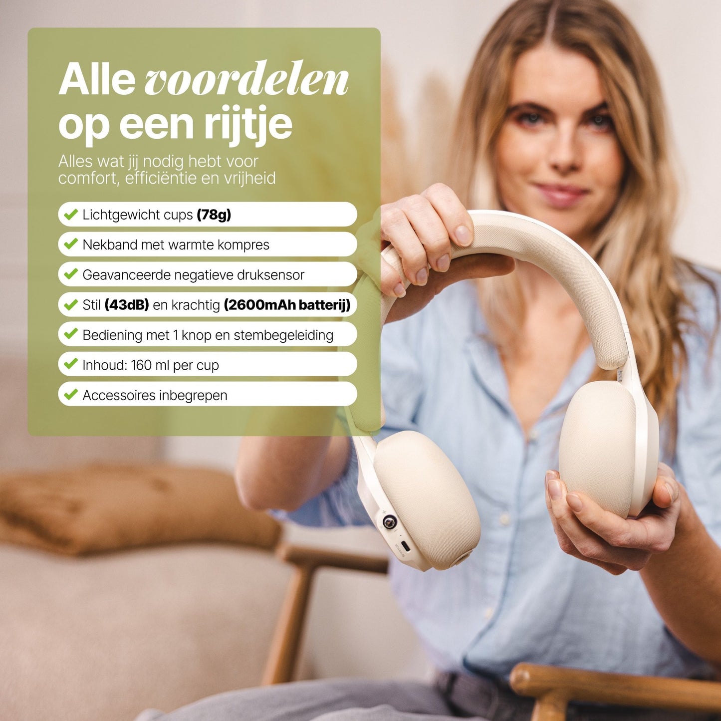 Draadloze Handsfree Borstkolf met Nekband – Stil, Oplaadbaar & BPA-vrij